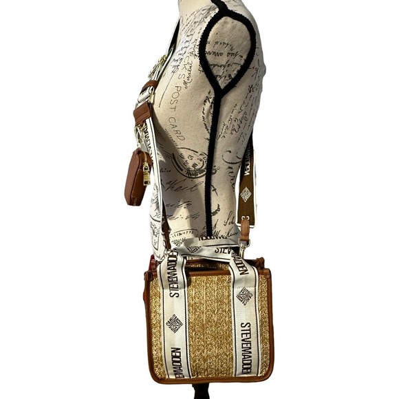 Steve Madden Cognac BWEBBER Straw Satchel Hand Bag Tik Tok Crossbody Bag NWT - Picture 12 of 16